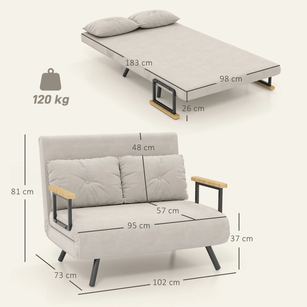 Divano letto 2 posti in velluto ¨C Xylo ¨C Beige con 2 cuscini