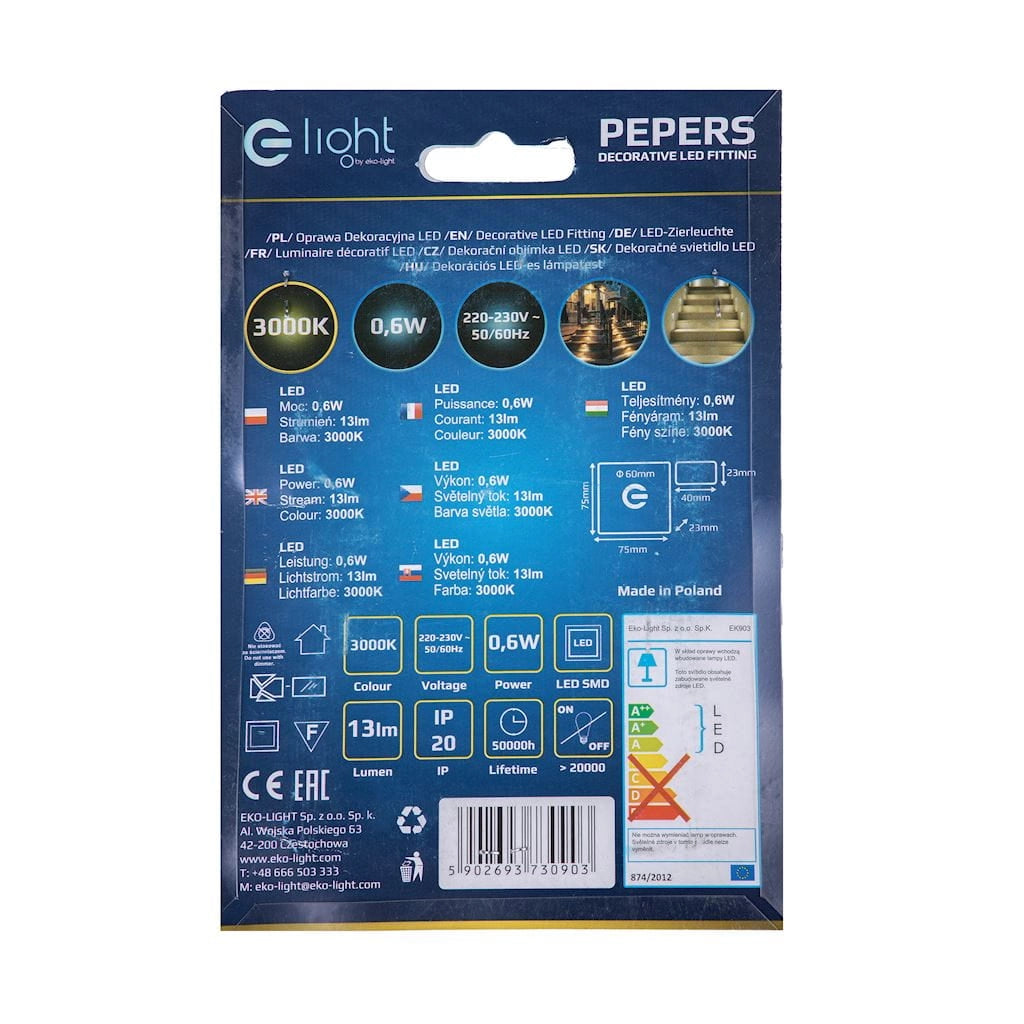 Lampada segnapasso LED Eko-Light Pepers 0,6W 3000K argento