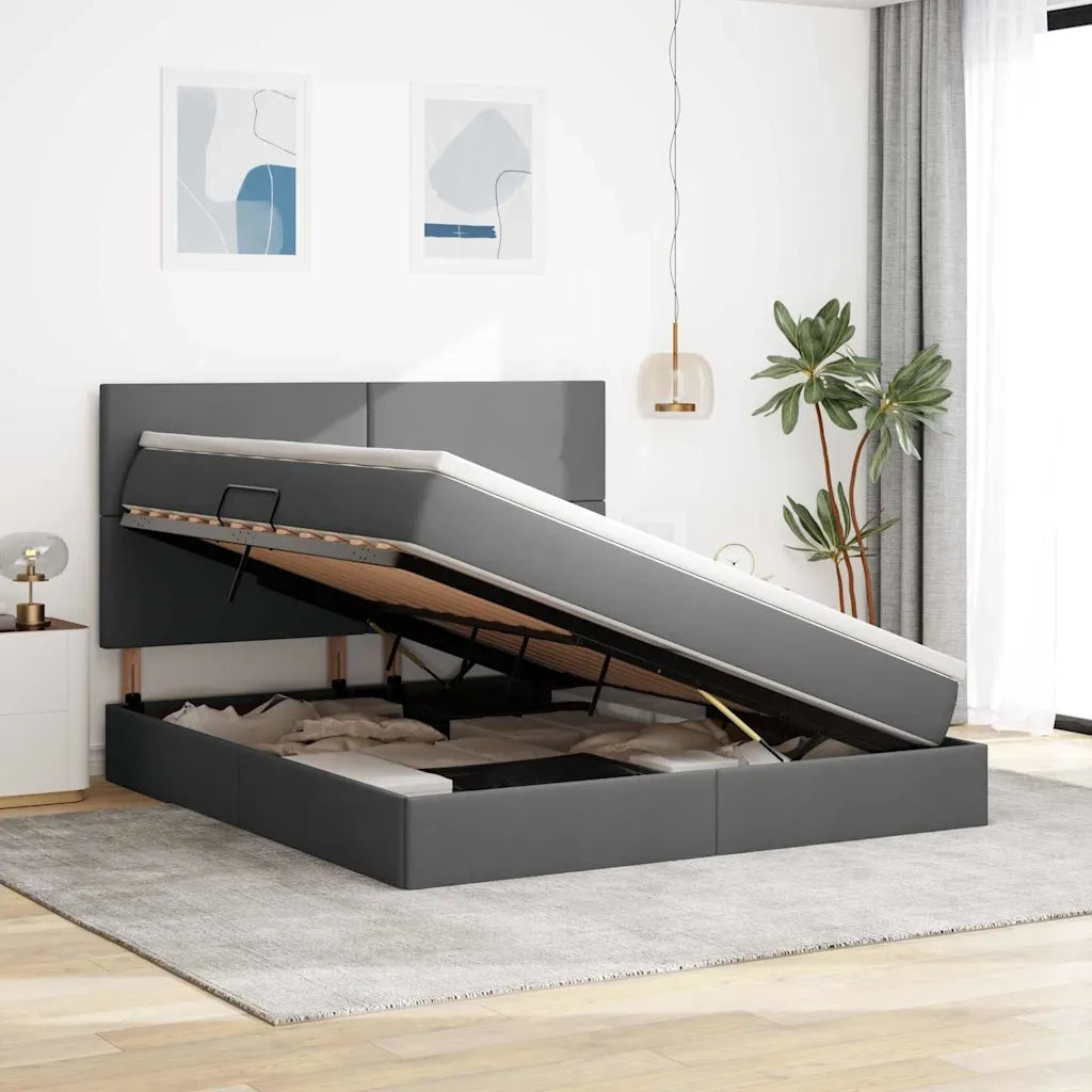 Letto con contenitore e LED con led Grigio scuro 160 x 200 cm