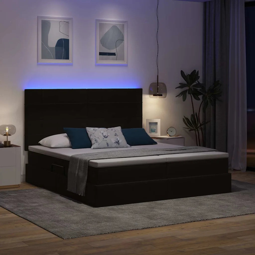Letto con luci a strisce a LED Nero 180 x 200 cm Velluto