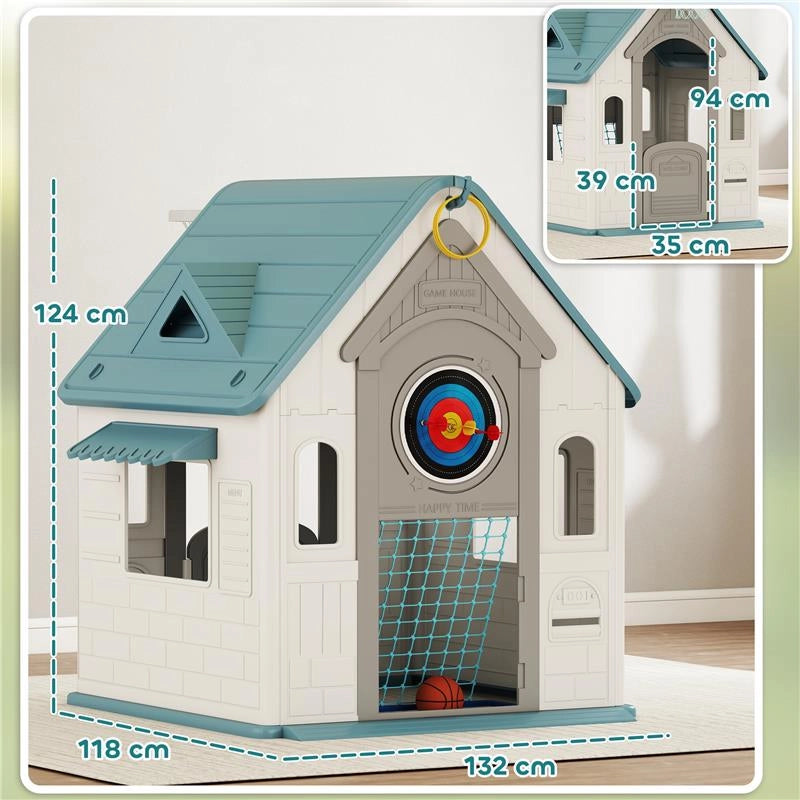 CASETTA PER BAMBINI 5 IN 1 IN PP MULTICOLORE CON PALLA DA BASKET, ANELLI E FRECCETTE, 132X118X124 CM