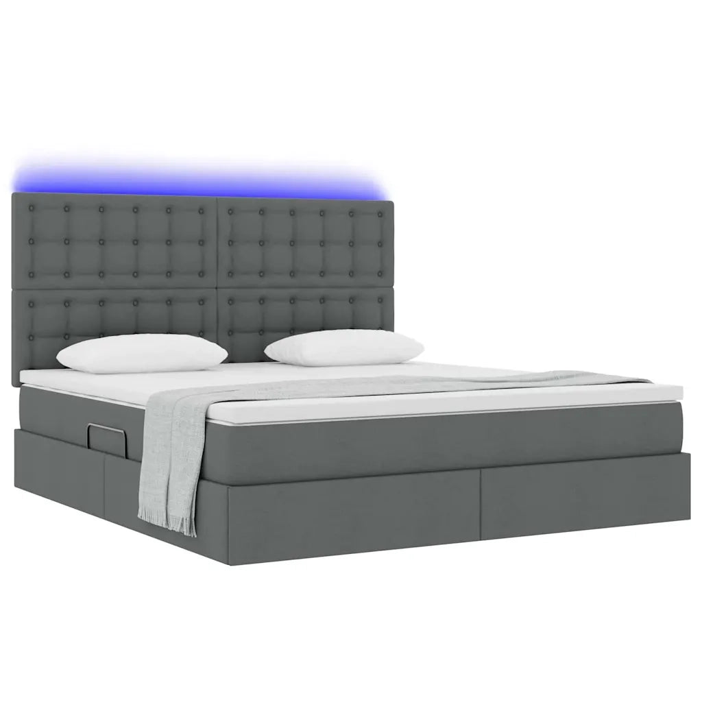 Letto con contenitore e LED con led Grigio scuro 180 x 200 cm