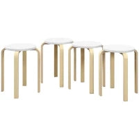 Set 4 Sgabelli Rotondi Impilabili in Legno Bianco, Ø40x45 cm