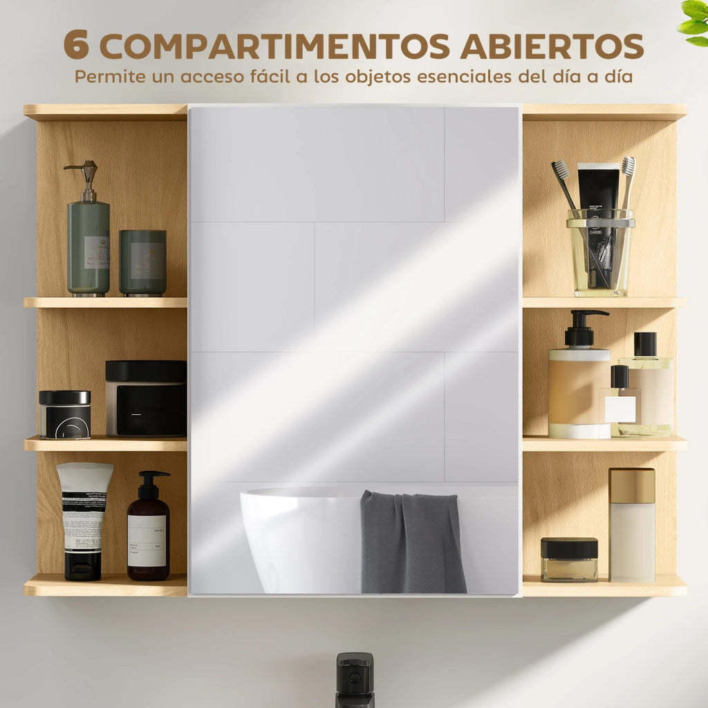 Armadietto Bagno con Specchio e Ripiani ¨C Zephmum ¨C Legno Naturale 80x20x59 cm