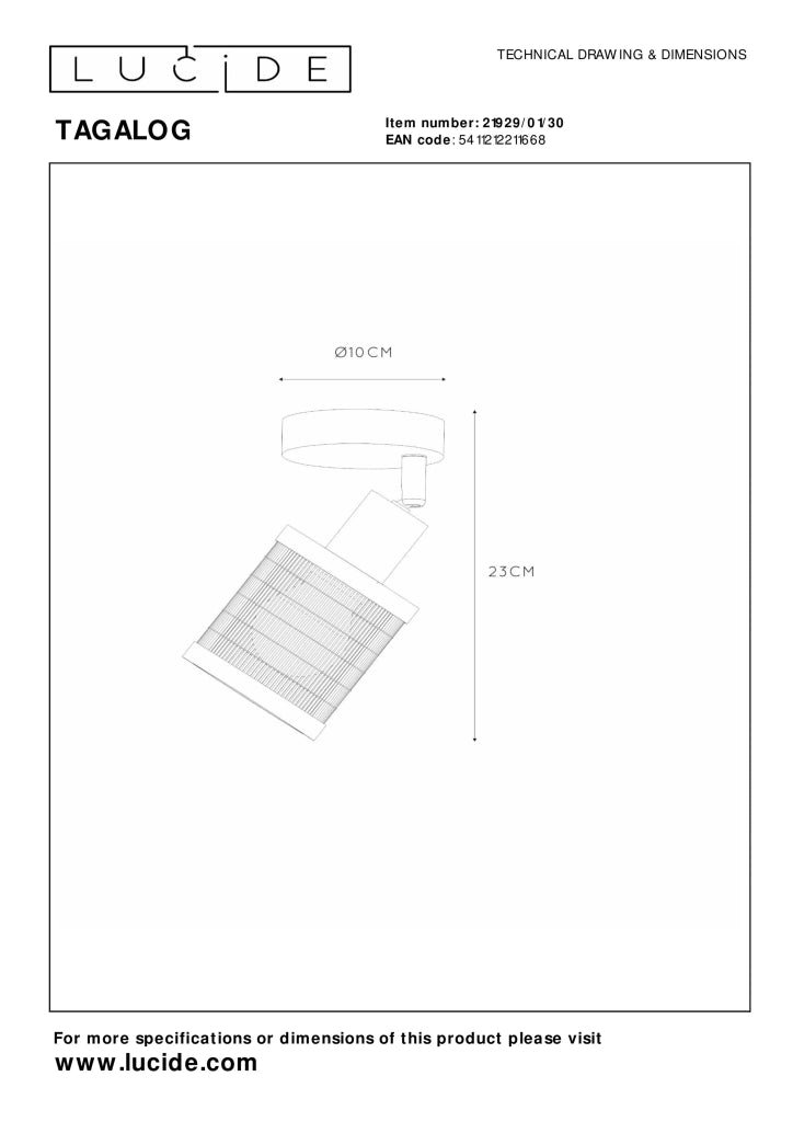 Faretto da soffitto TAGALOG rattan nero E27 40W Lucide