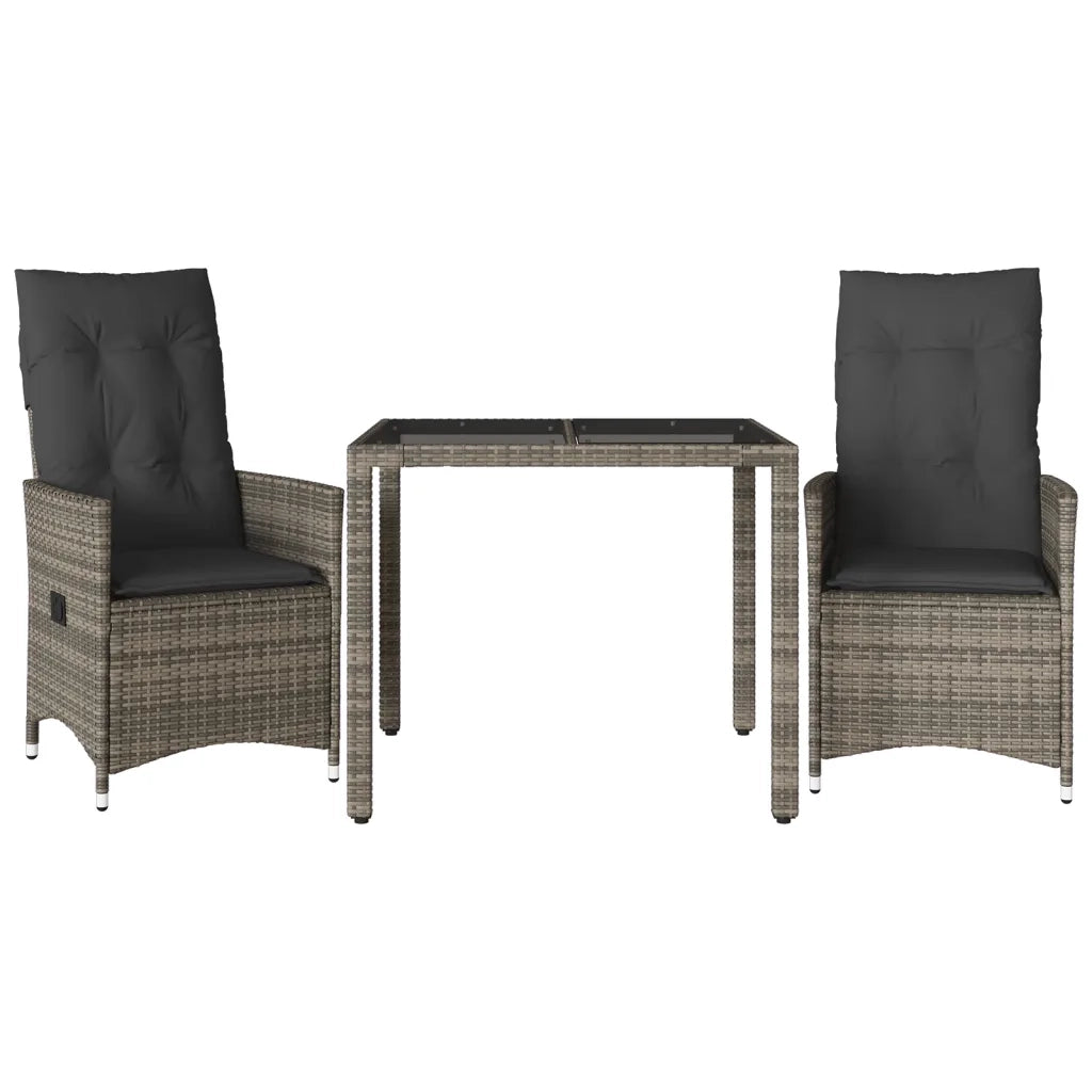 Set da Bistrò 3 pz con Cuscini Grigio in Polyrattan