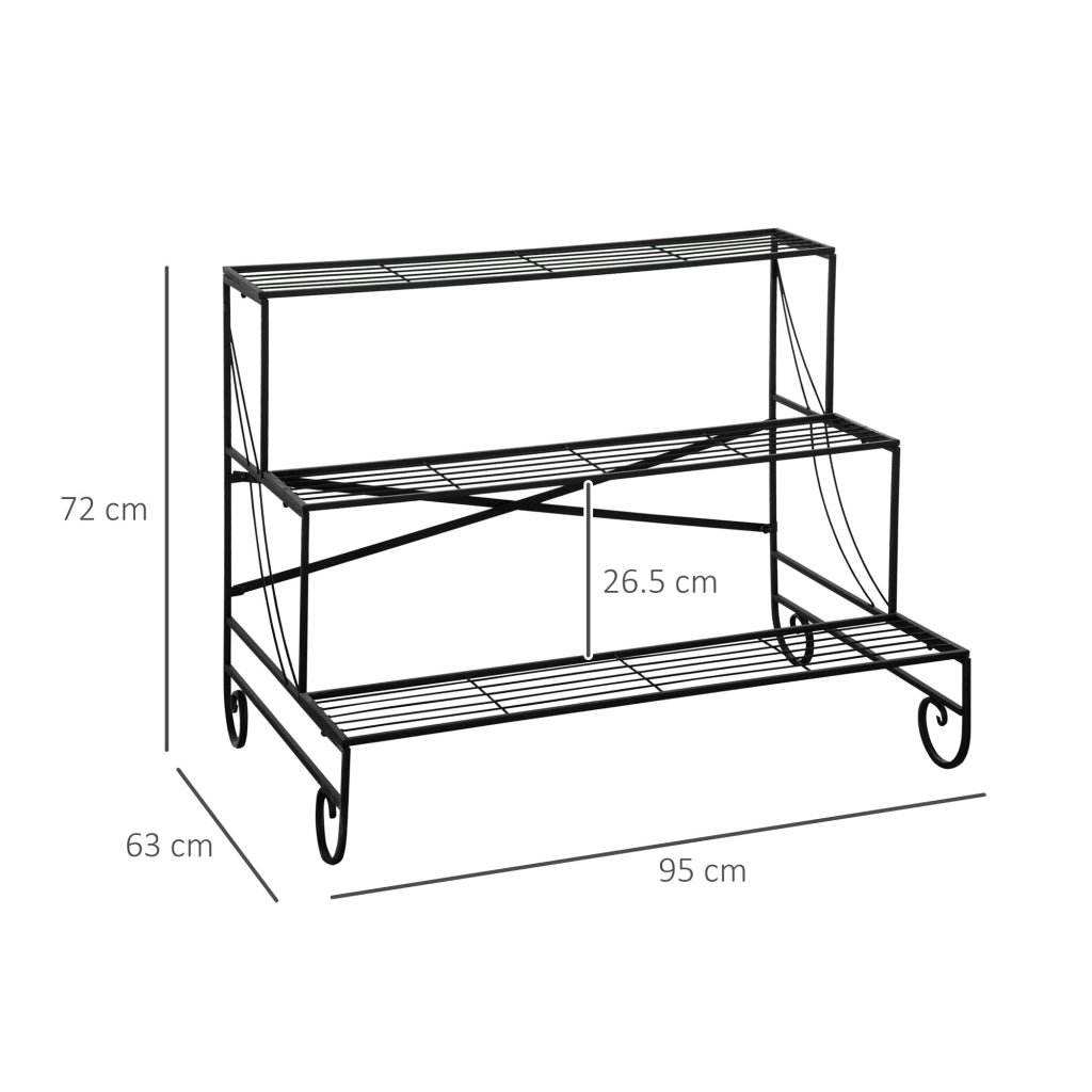 Scaletta Porta Vasi 3 Livelli ¨C Minimal ¨C Ferro Battuto, Nero