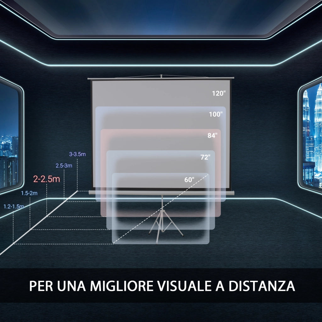 Telo Proiettore 84 Pollici 4K HD 4:3 ¨C Minimal ¨C Bianco con Treppiede Regolabile