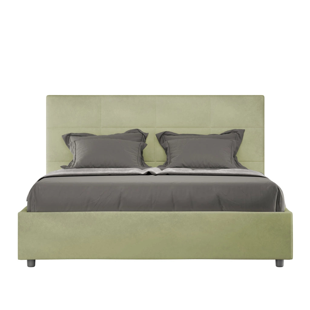 BS COM Letto queen size senza rete imbottito 150x210 microfibra tè verde