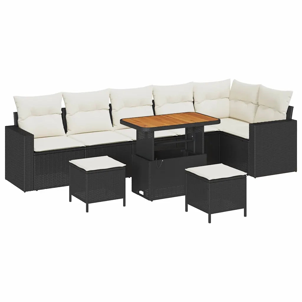 Set Divano da Giardino 11 pcs Nero e Crema polyrattan 3363585