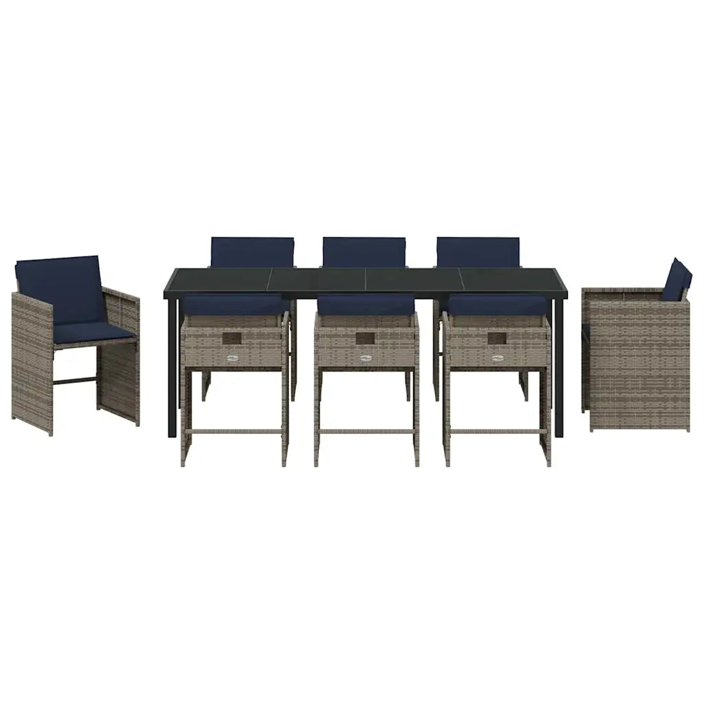 Set da Pranzo per Giardino 9 pz Grigio polyrattan 3380003