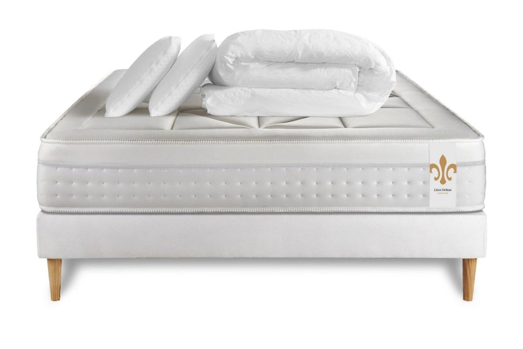 Pacchetto letto completo - Materasso 200x200cm + Box spring con doghe (kit) + 2 cuscini + Piumino - Vingt-Huit