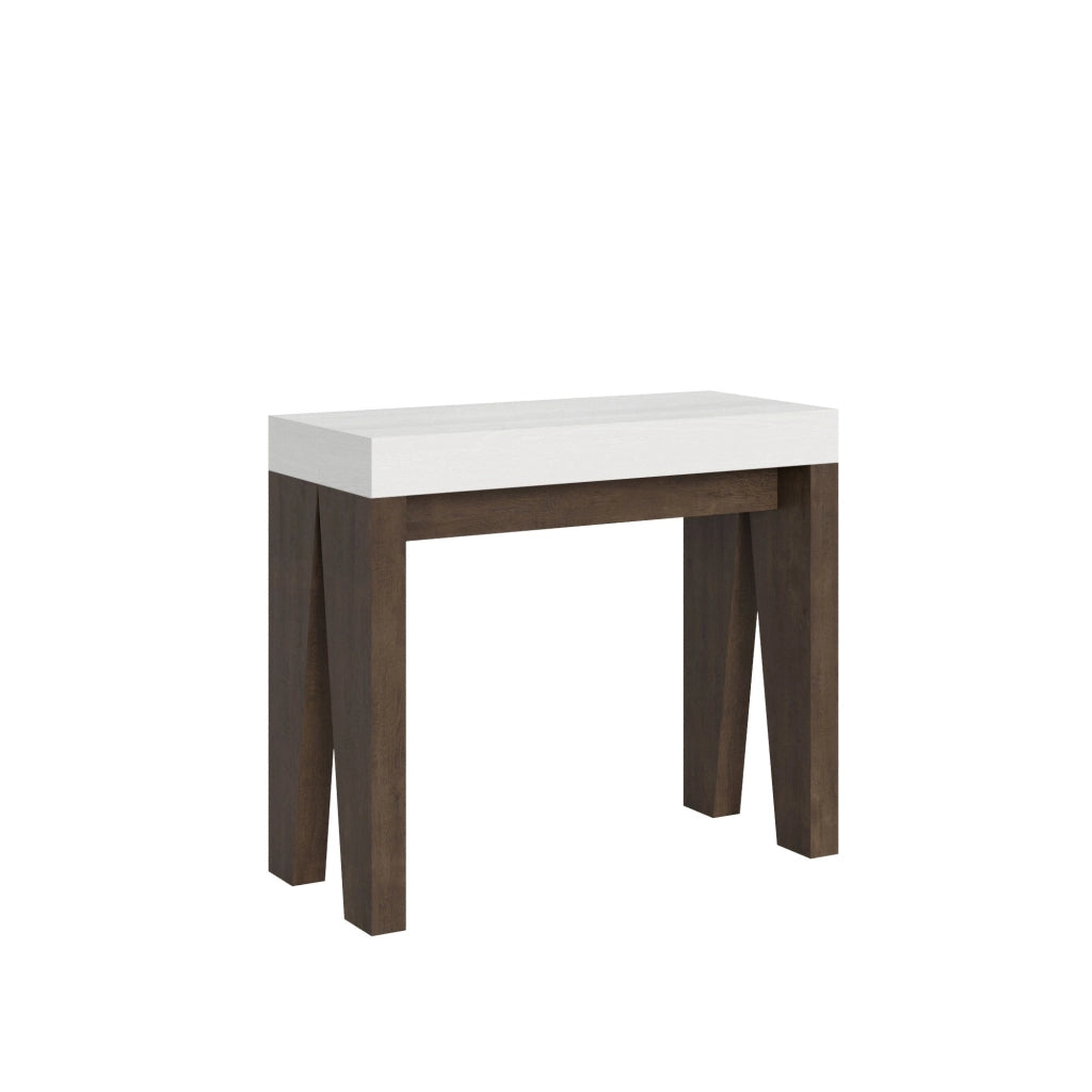 Consolle Allungabile 90-196x40x77 cm in Nobilitato Bianco e Marrone
