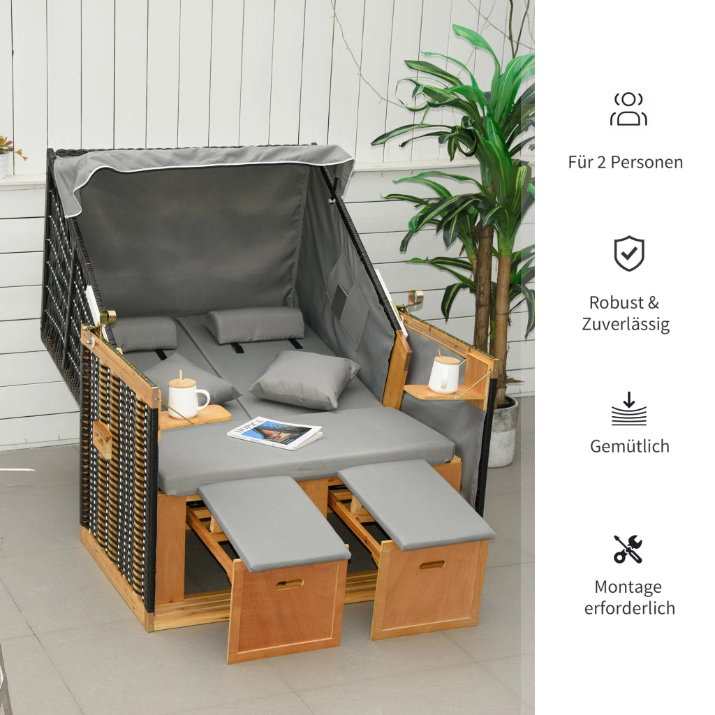 Poltrona da giardino per 2 persone con cuscini ¨C zephmum ¨C polyrattan grigio chiaro 120x80x90 cm
