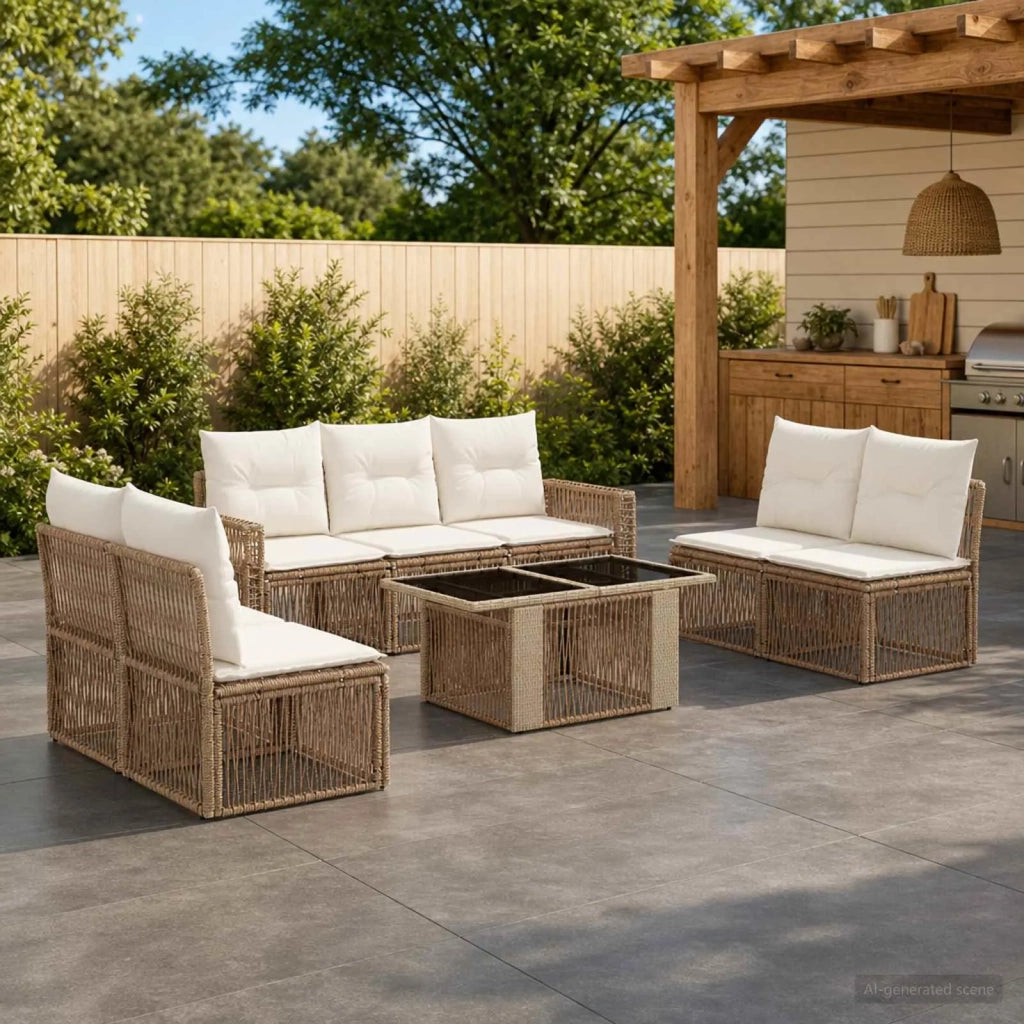 Set Divano da Giardino 8 pz Beige e Bianco Crema polyrattan 3436776