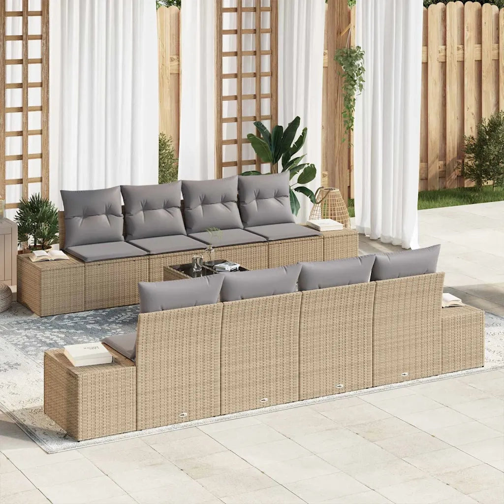Set Divano da Giardino 7 pcs Beige e Grigio Chiaro polyrattan