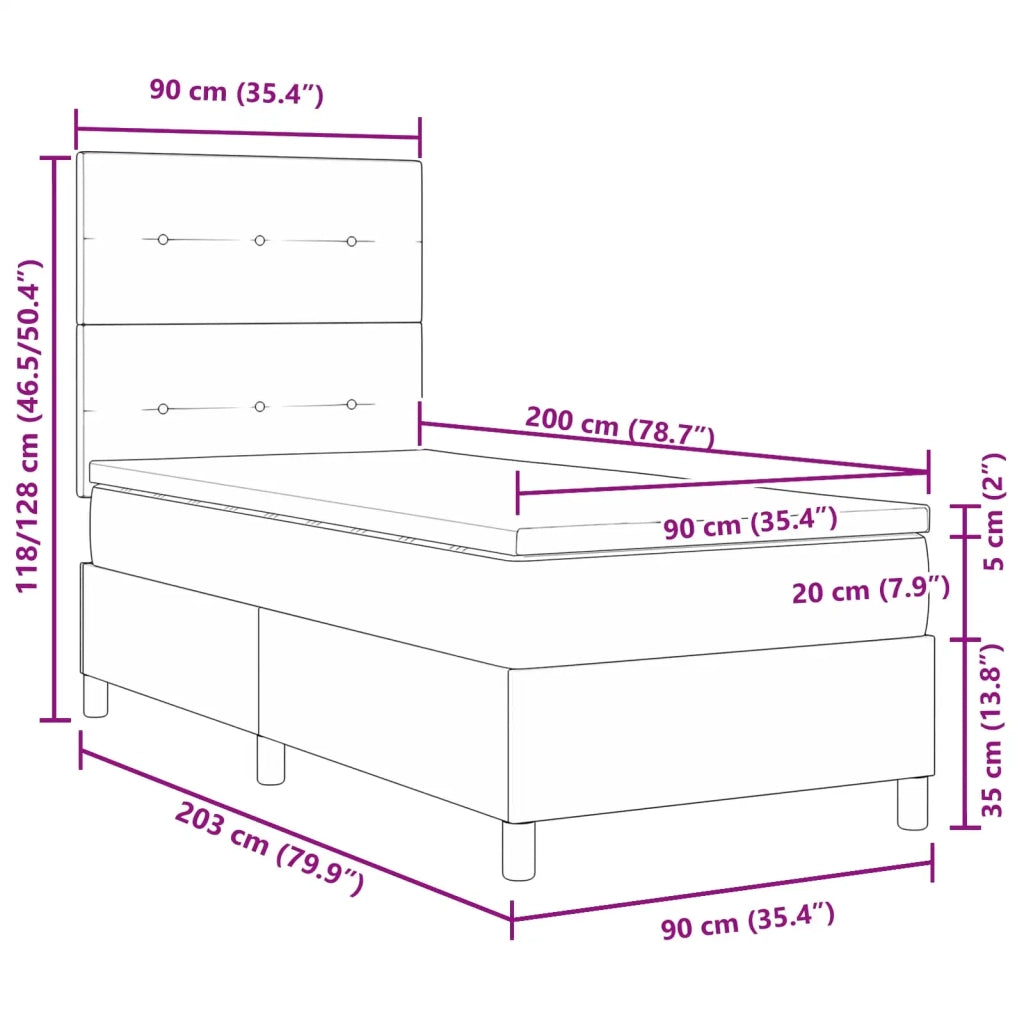 Letto a molle con materasso con led Nero 90 x 200 cm Tessuto 3342839