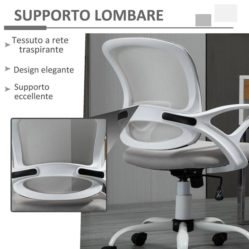 SEDIA ERGONOMICA DA UFFICIO CON ALTEZZA REGOLABILE IN TESSUTO A RETE GRIGIO