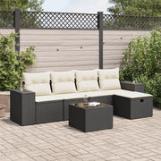 Set Divano da Giardino 6 pz con Cuscini Nero in Polyrattan 3325672