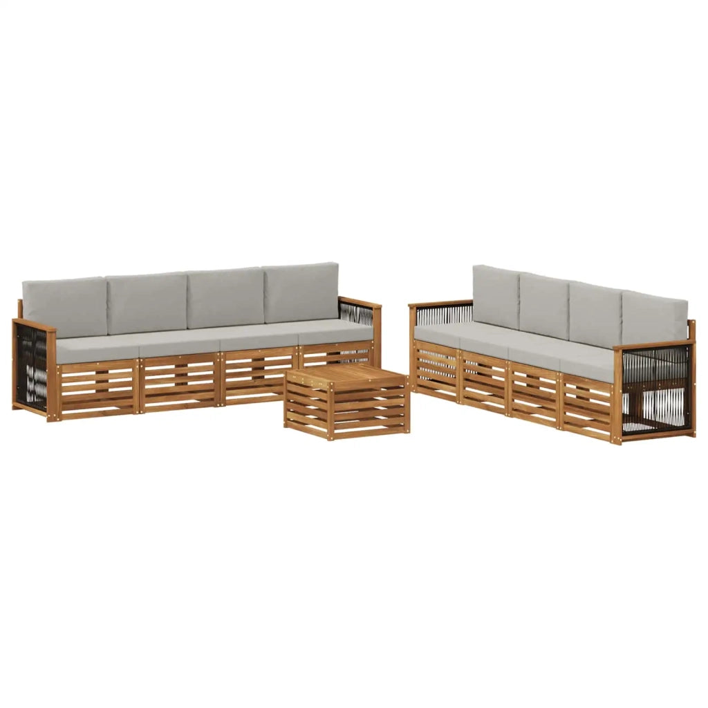 Set di divani da esterno 9 pz Naturale e Grigio Chiaro 3384172