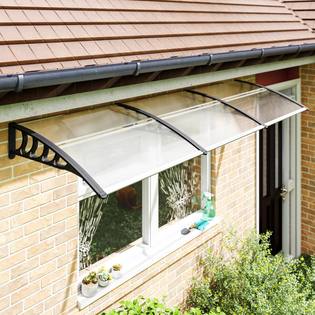 Tettoia per Balcone in Policarbonato e Alluminio ¨C Minimal ¨C 303x96x27 cm, Nera e Trasparente