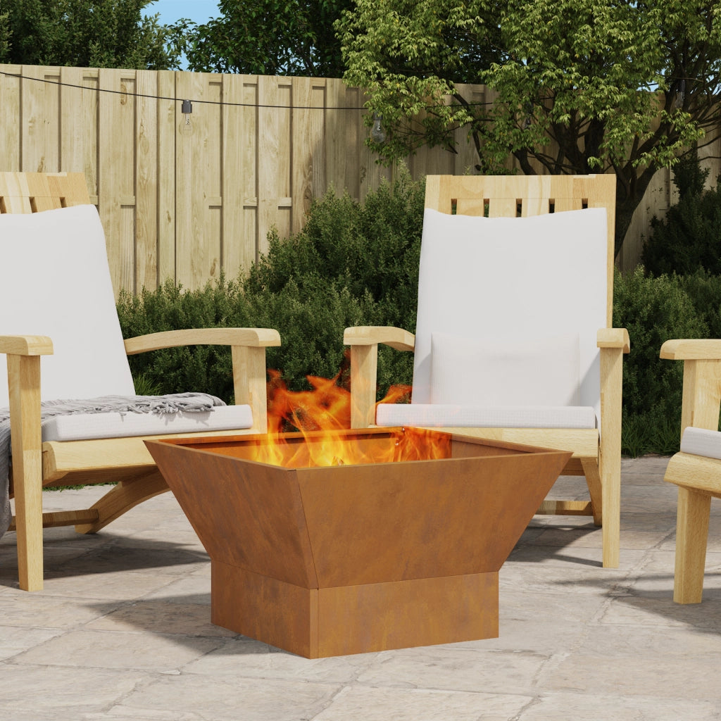 Focolare quadrato marrone 60x60x35 cm in acciaio antiruggine