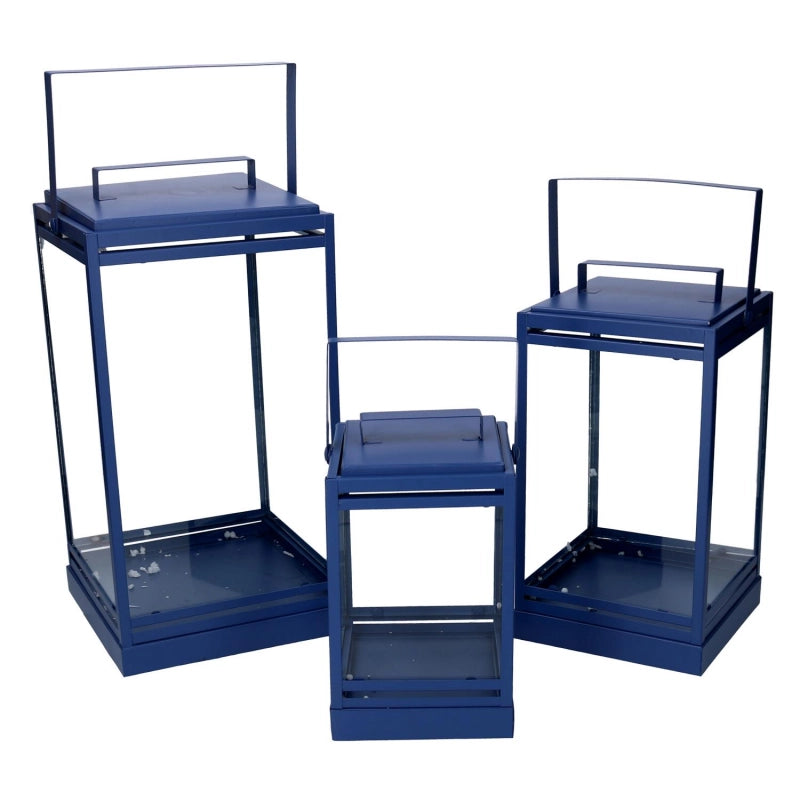 Lanterna metallo 1-3 blu cm 18x18h36,3/42,5