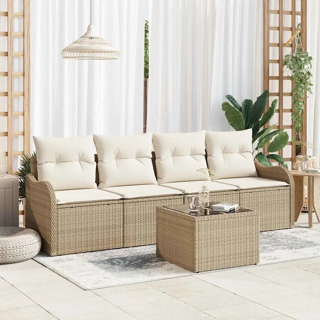 Set Divano da Giardino con cuscino 5 pcs Beige e Crema 3354240