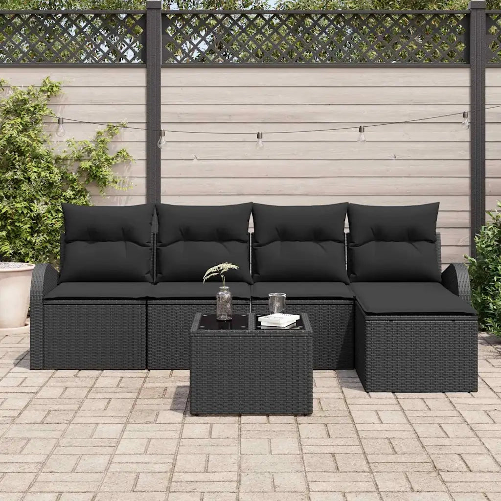 Set Divano da Giardino 6 pcs Nero polyrattan 3346013