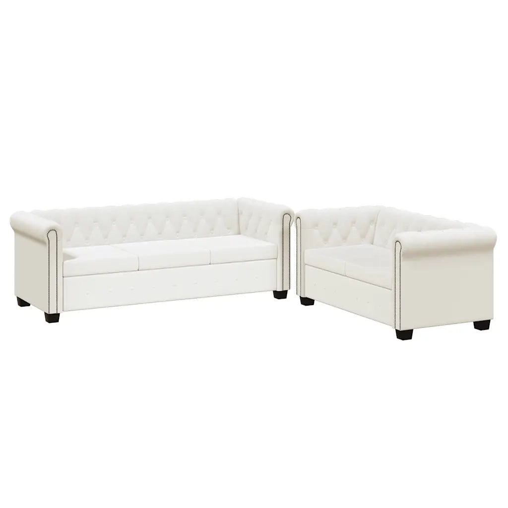 Divani Chesterfield a 2 Posti e a 3 Posti in Similpelle Bianco