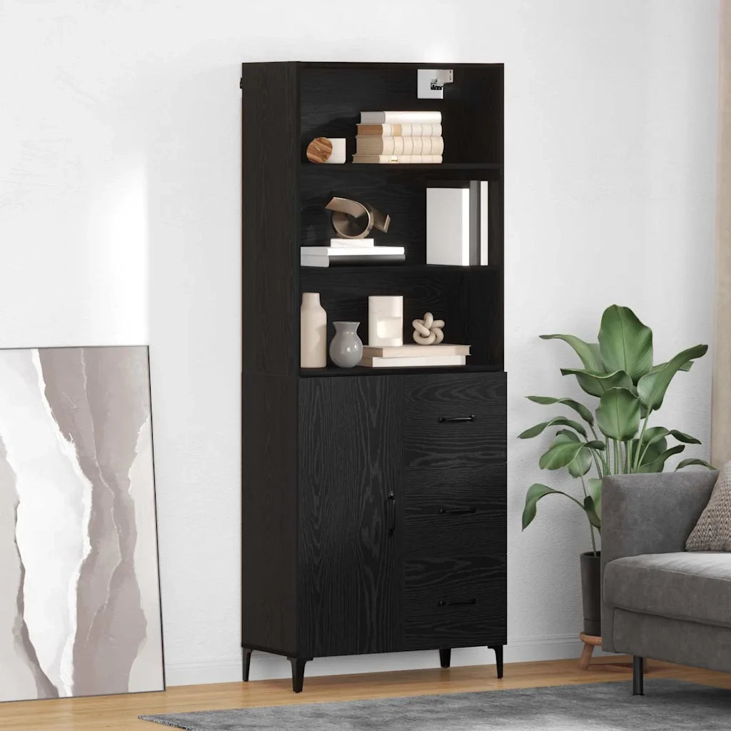 Credenza-Buffet-Armadio da cucina Rovere Nero 69,5 x 34 x 180 cm Legno multistrato 491978