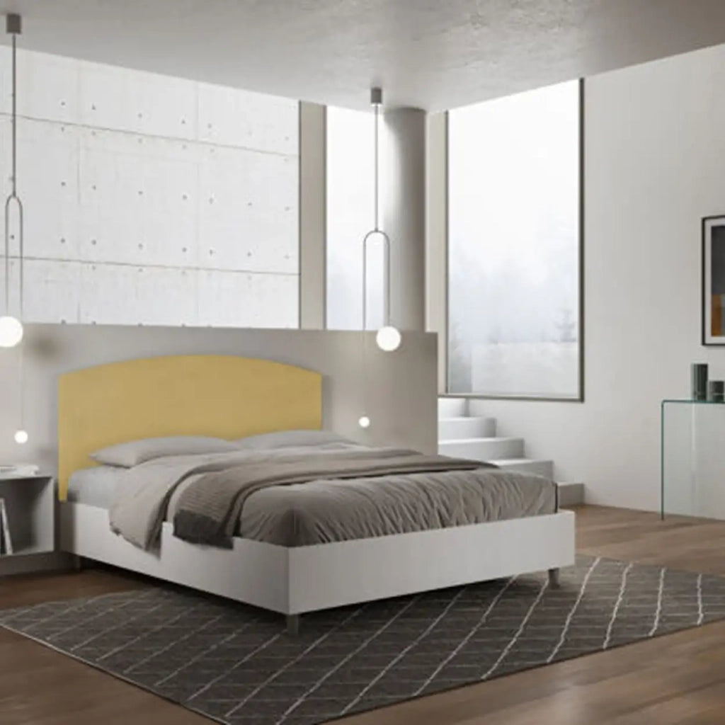 Letto matrimoniale senza rete 160x190 bianco frassino testata microfibra ocra Antilia