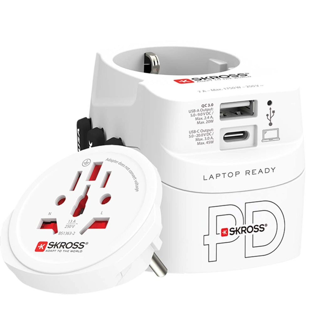 Adattatore da viaggio Pro Light 45W USB e USB-C Power Delivery universale Bianco Skross
