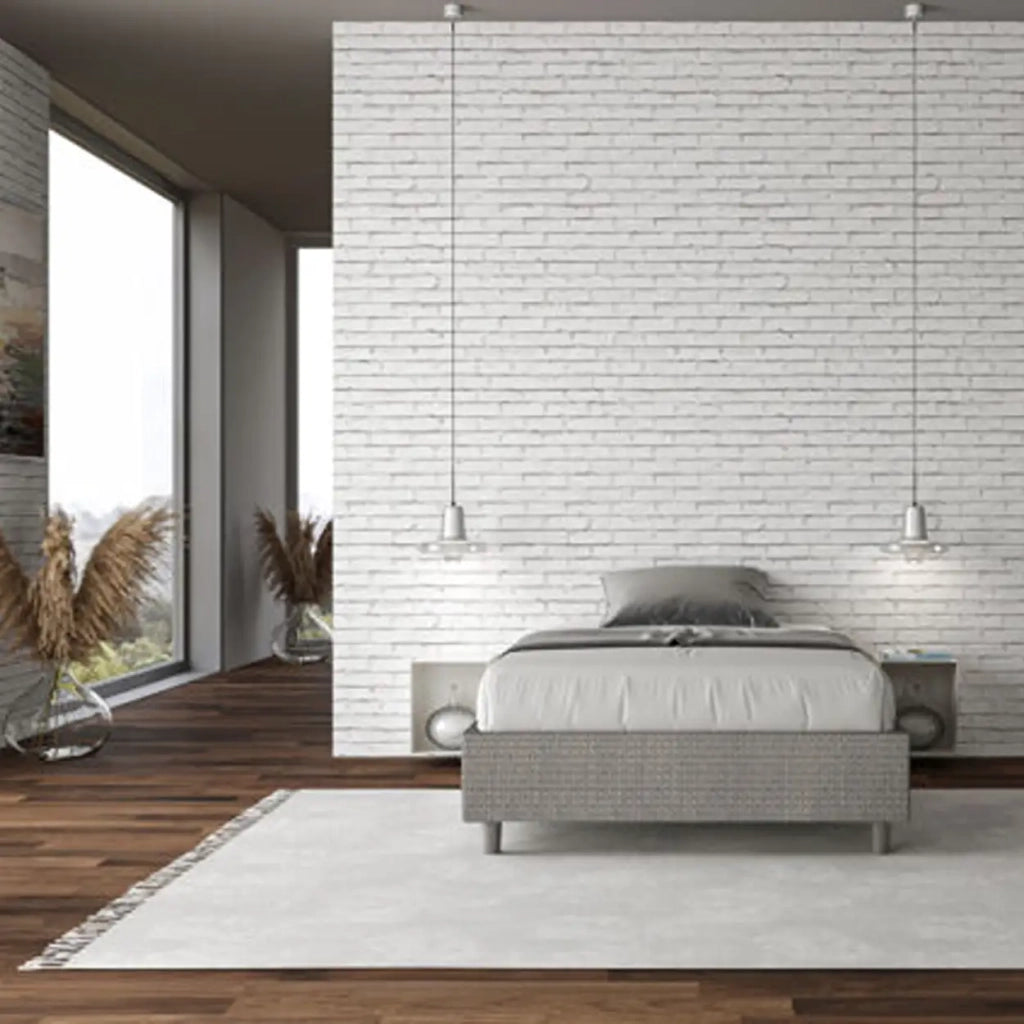 Letto una piazza e mezza con rete imbottito 120x190 tessuto Labirinto 2 grigio Azelia