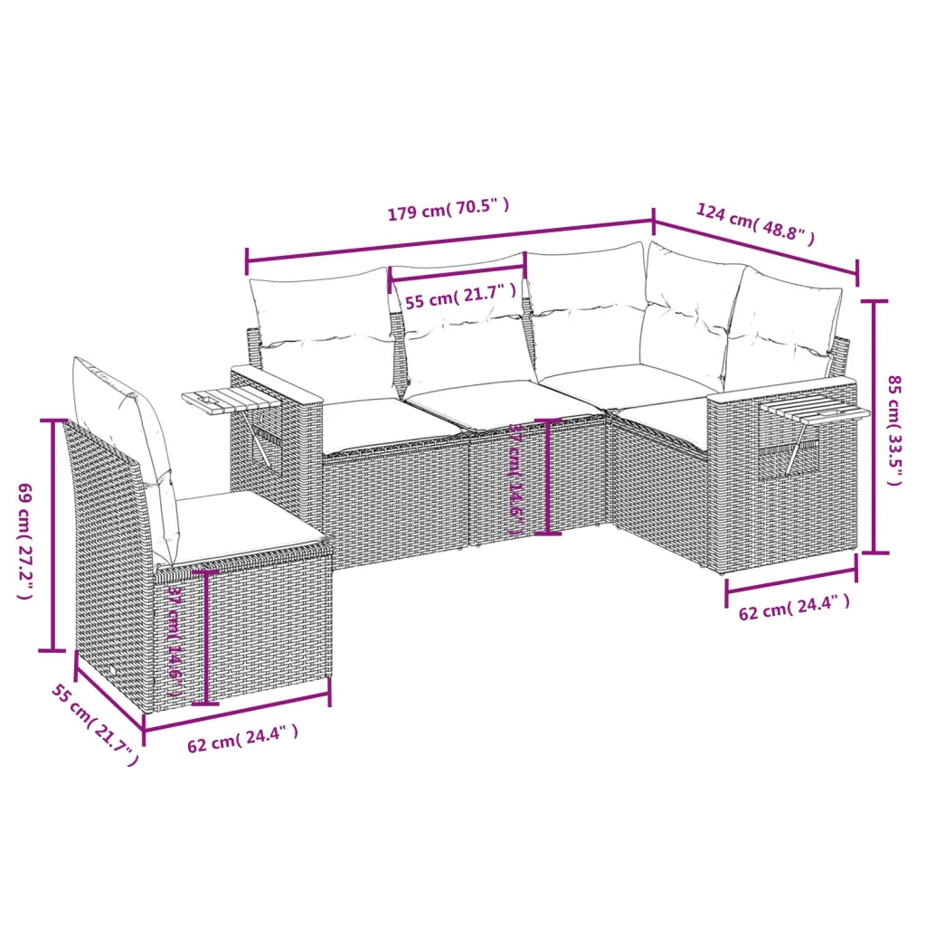 Set Divani da Giardino 5 pz con Cuscini in Polyrattan Nero 3259213