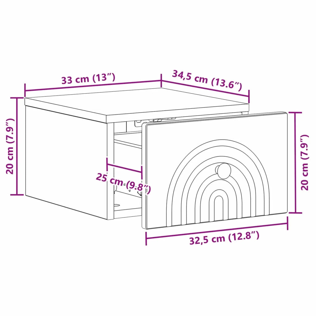 Set di 2 Comodini | Armadio da Notte | Mobiletto da notte a muro Rovere Sonoma 33 x 34,5 x 20 cm