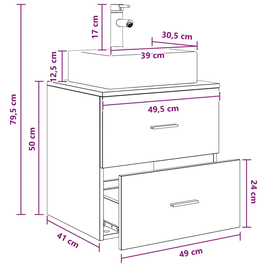 Mobile Lavabo da Parete Sonoma grigio 49,5 x 41 x 62,5 cm 890283