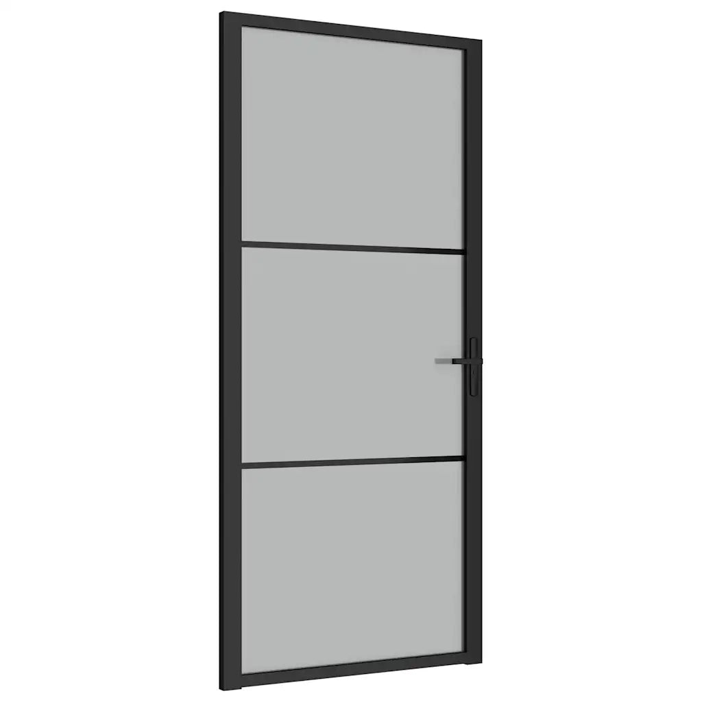 Porta Interna 93x201,5 cm Nero Opaco Vetro e Alluminio 350554