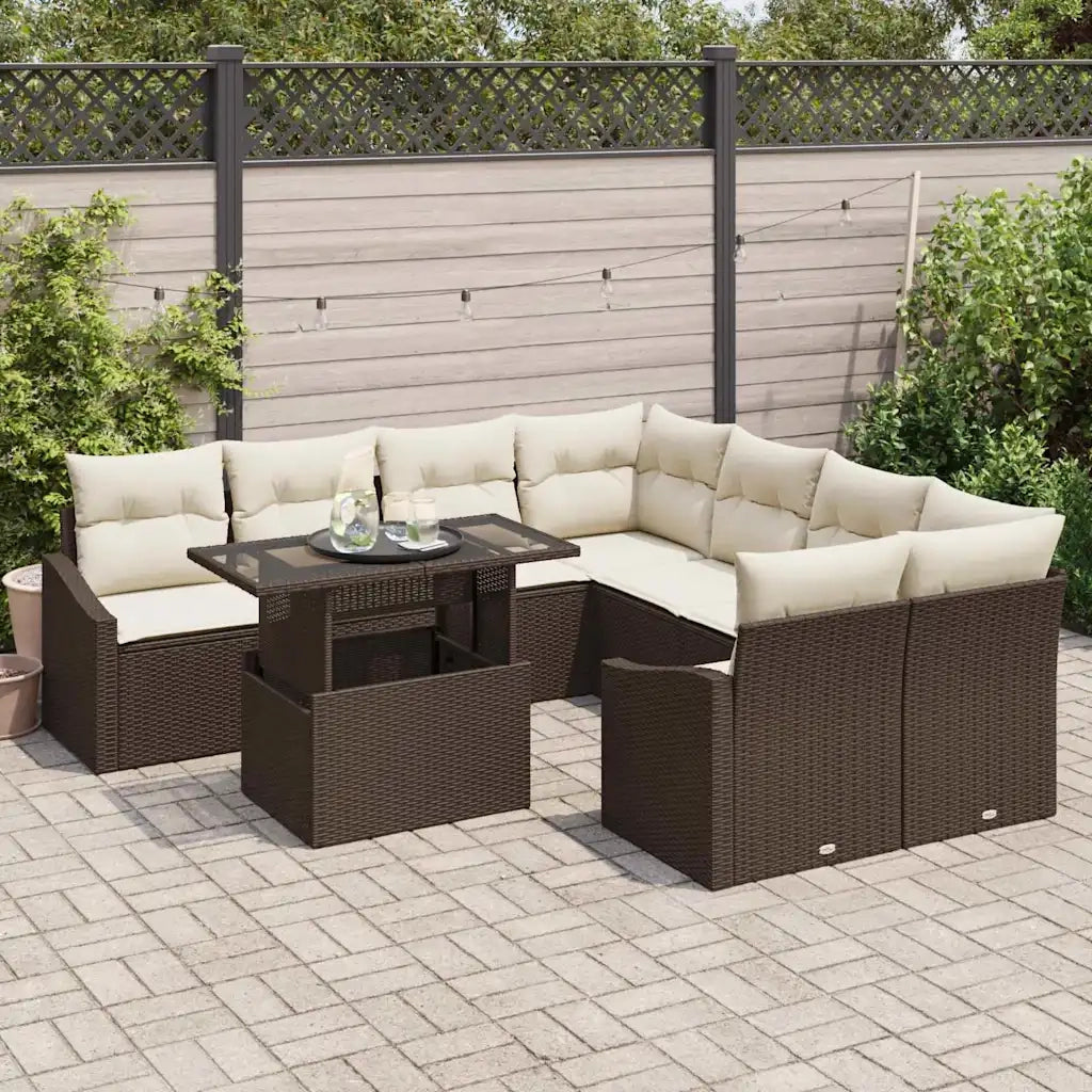 Set Divano da Giardino con cuscino 9 pcs Marrone polyrattan 3357711