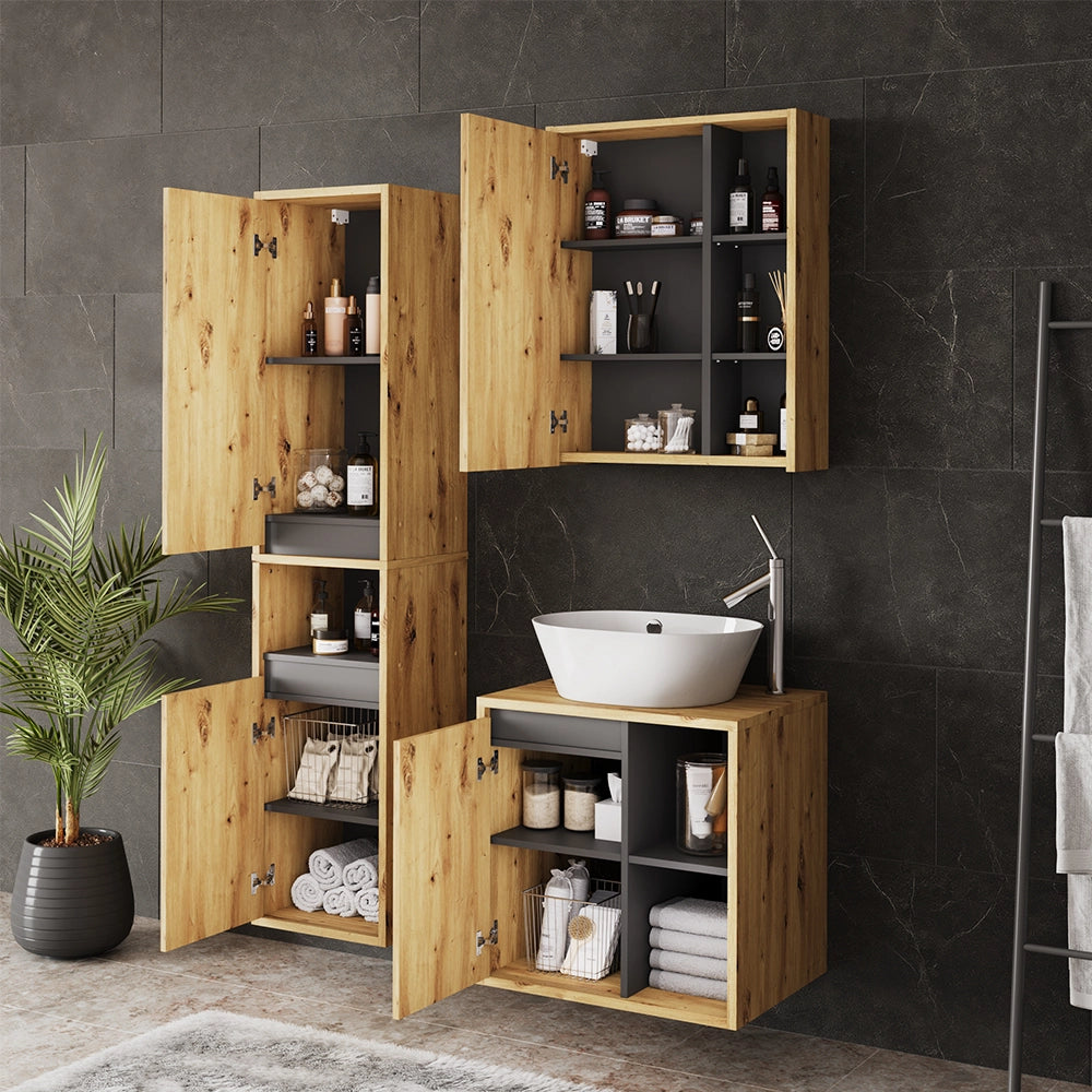 Vicco Set di mobili da bagno Artigiano/grigio 3 parti