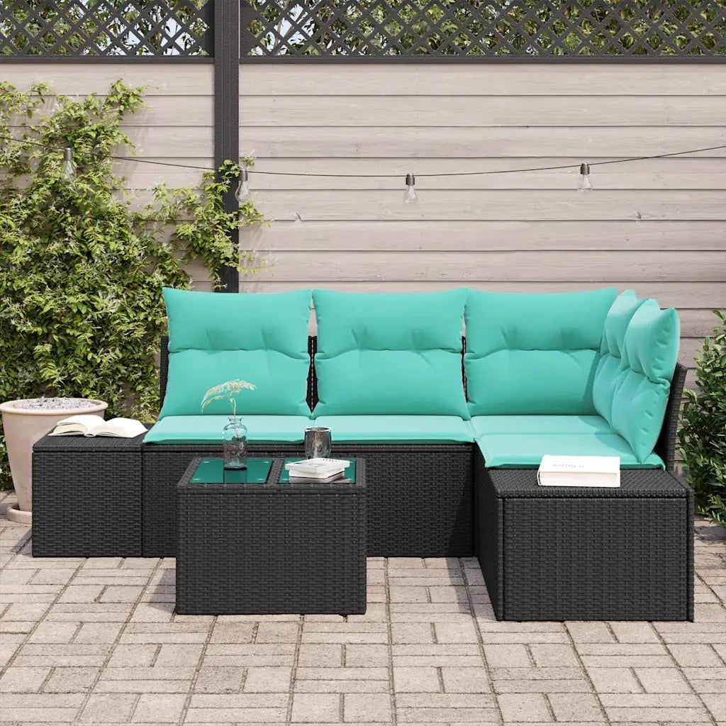 Set Divano da Giardino Nero e Turchese polyrattan 3355725