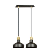 Lampadario Industrial 2 Luci Kubera In Acciaio Nero Con Elementi In Oro