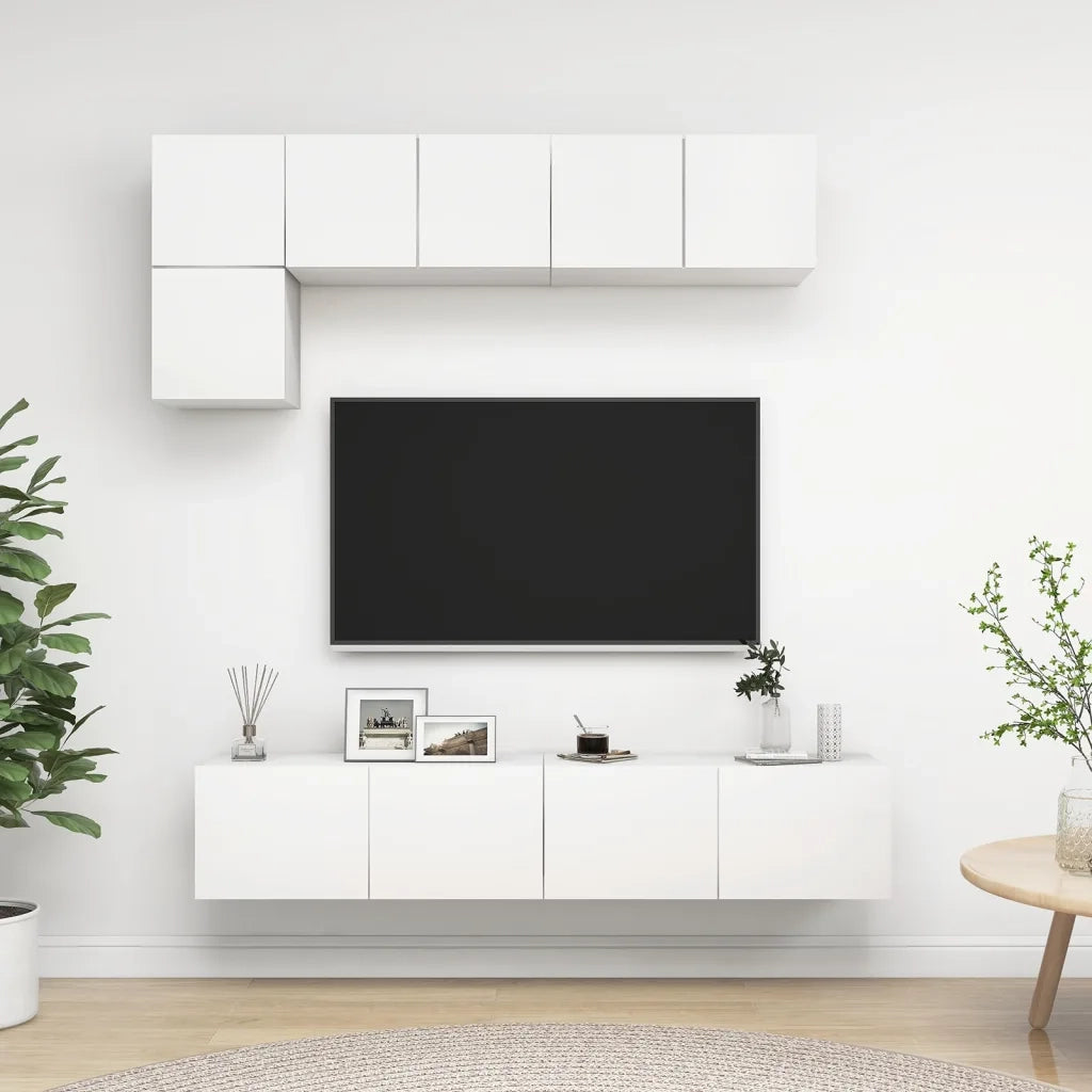 Set di Mobili Porta TV 5 pz Bianco in Legno Multistrato 3078693