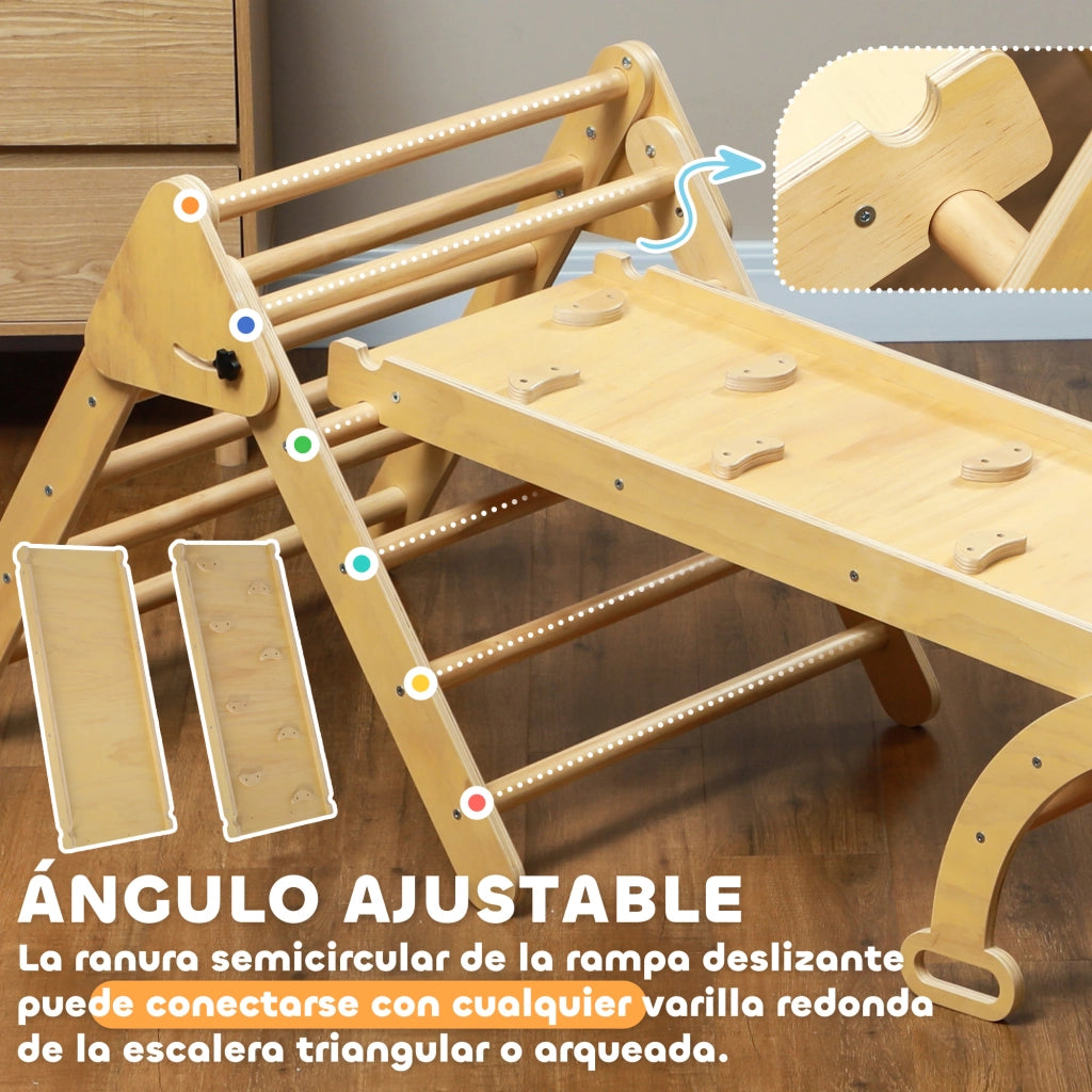 Triangolo Montessori 5 in 1 con Rampa e Arco ¨C Xylo ¨C Legno Naturale 178x64,5x63 cm
