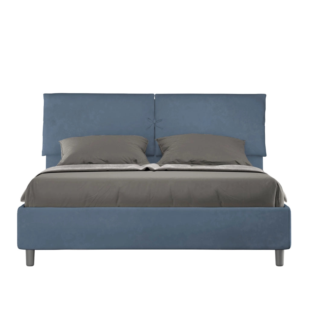 BS COM Letto matrimoniale contenitore doppia alzata imbottito 160x190 microfibra blu