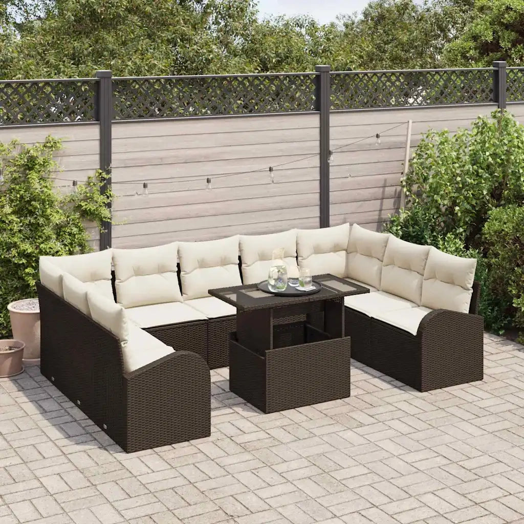 Set Divano da Giardino 10 pcs Marrone e Crema polyrattan