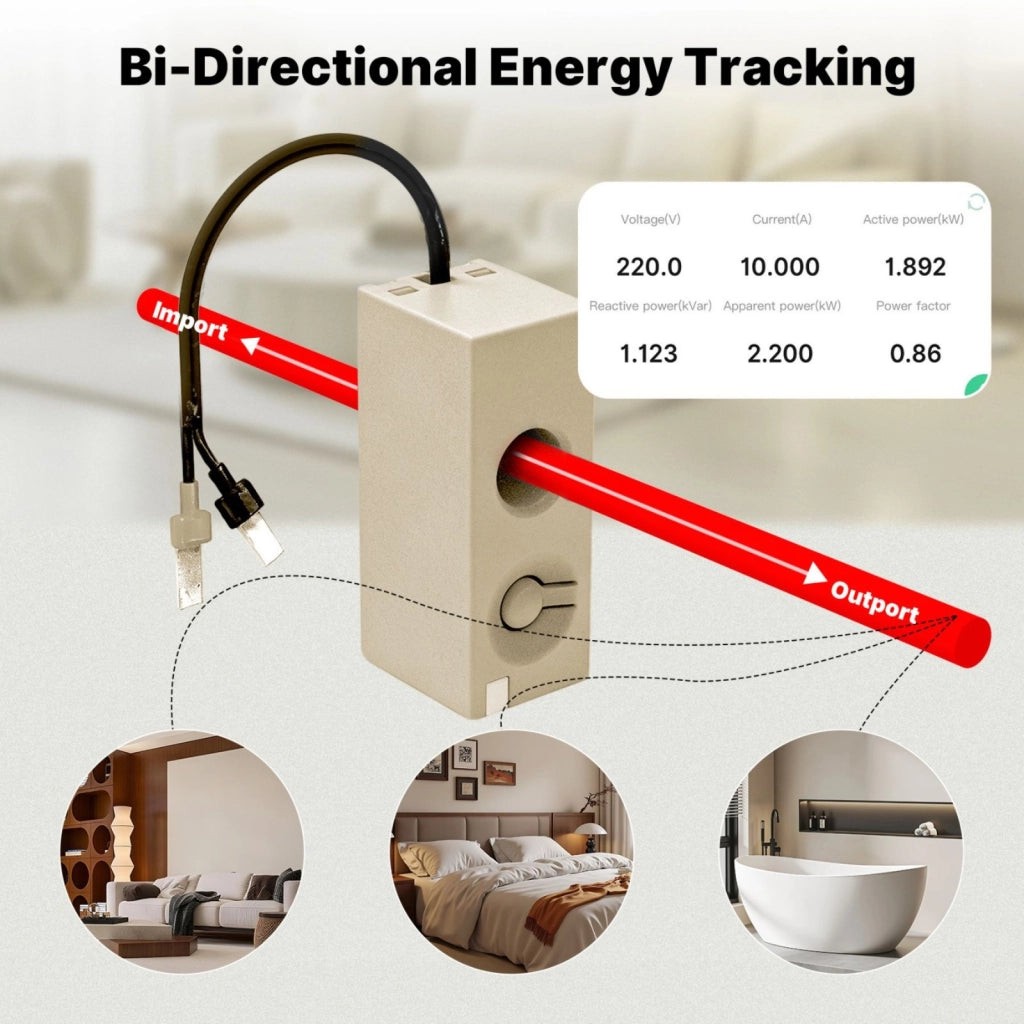 Misuratore Energia WiFi Monofase 63A, Modulo Monitoraggio Consumi Bidirezionale, CT Power Metering Integrato, App Tuya Smart Life