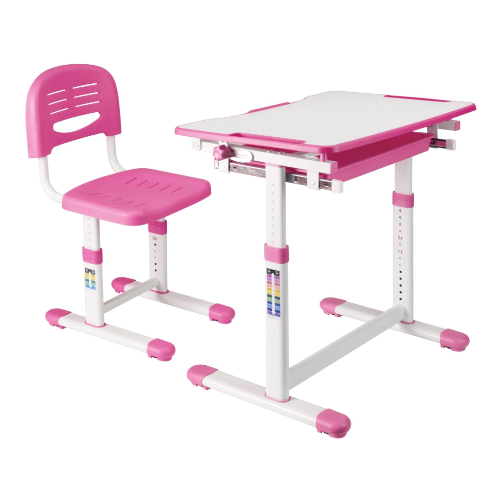 Set Sala Scrivania e Sedia per Cameretta Regolabili in Altezza - Rosa / Bianco [en.casa]