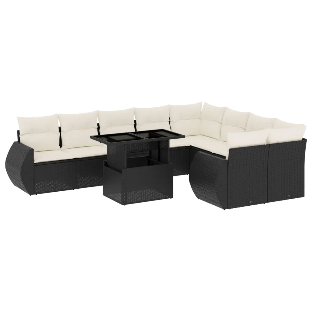 Set Divani da Giardino 10pz con Cuscini in Polyrattan Nero
