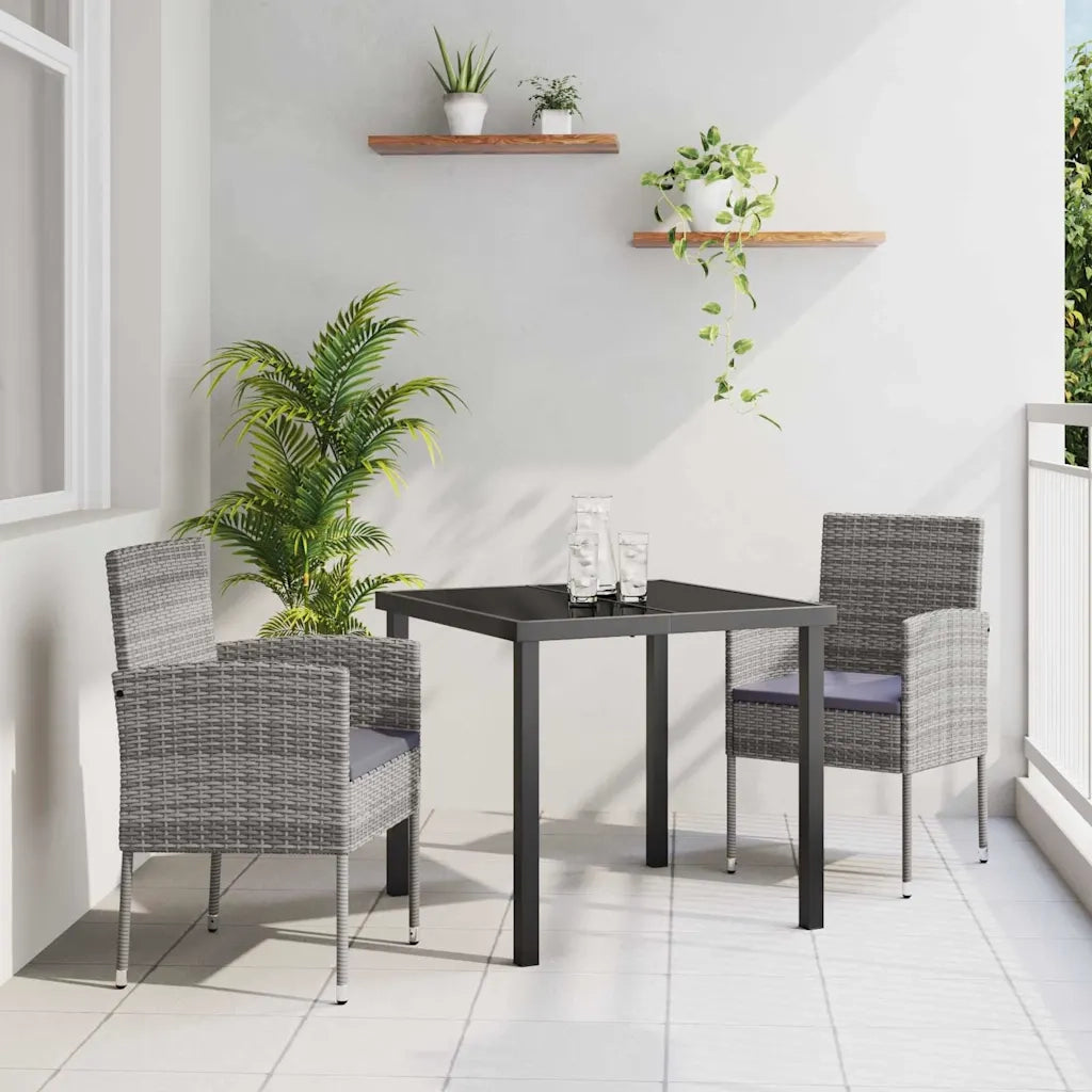 Set da Pranzo per Giardino con cuscino 3 pcs Grigio polyrattan 3380057